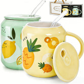 Tlence pineapple lemon mug with lid and straw for on-the-go sipping