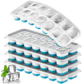 Tohsssik ice cube tray 5-pack with stackable blue lids for mess-free freezing.