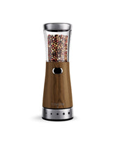 TOMEEM electric pepper grinder front view, stainless steel for easy one-handed seasoning.