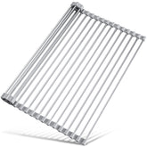 Tomorotec roll-up drying rack sink cover, space-saving drying solution for dishes.