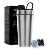 TOOFEEL protein shaker 20oz demonstrates a sleek metal bottle for smooth shakes.
