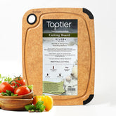 Toptier wood fiber cutting board 11.5x9.25 inch top view provides sturdy prep surface.
