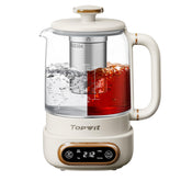 Topwit electric tea kettle front view in a sleek glass design offering precise temperature control