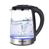 TopWit glass kettle 2L shows water level for precise boiling.