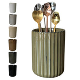 TOPYOKK stoneware coffee bar utensil holder with fluted vertical stripes for a tidy counter