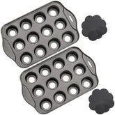 Tosnail 2-pack 12-cavity mini cheesecake pan with removable bottoms for easy release.