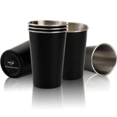 Tosnail 6-pack 16oz black stainless steel pint cups, durable for everyday use.