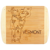 Totally Bamboo A Slice of Life Vermont board, top-view engraving of towns, ideal for stylish prep.
