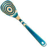 Totally Bamboo Baltique Mykonos spoon closeup shows vibrant color finish and wood texture