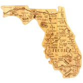 Totally Bamboo Florida map cutting board shows city map engraving for stylish kitchen prep.