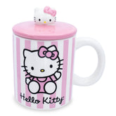 Toynk Hello Kitty pink striped mug with lid for stylish coffee or tea