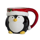 Transpac Penguin Holiday Character mug handle view, microwave-safe and ready for festive coffee moments.