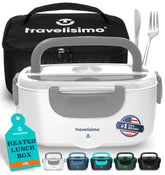 TRAVELISIMO electric lunch box 80W on white background for convenient hot meals.