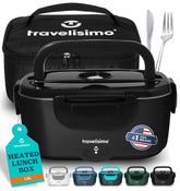 TRAVELISIMO electric lunch box front view for convenient hot meals on the go.