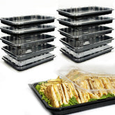 TRAYA 10-pack serving trays with lids, 13-inch size, ideal for party presentations and transport.