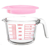 TRBIDRBO 2-Cups glass measuring cups with lids front view showing clear measurement marks