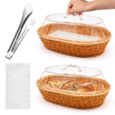 Trez Treamer rattan baskets with acrylic lids shown for bread display.