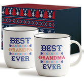 Triple Gifffted grandparents mugs in front gift box, ready for gifting.