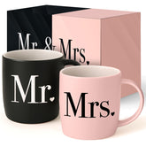 Triple Gifffted Mr & Mrs mugs front view with bold black and pink design, ideal for daily coffee.