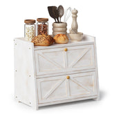Trironsun vintage bread box top view showing two layers and flat top for extra counter space