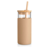 Tronco 20oz glass tumbler with lid and straw for hot and cold drinks.
