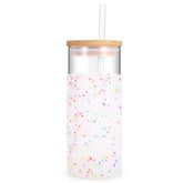 Tronco 20oz glass tumbler with lid and straw for iced or hot drinks.