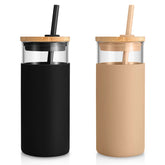 Tronco 20 oz glass tumbler with lid and straw for iced coffee on the go.