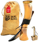 Trondebal Viking drinking horn with stand, premium craftsmanship for mead and ale