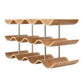 TRUDING wavy wooden 3-tier rack front view keeps bottles secure and stylish.