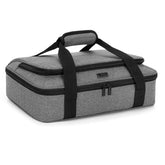 Trunab casserole carrier with dual compartments keeps two meals ready for outings.