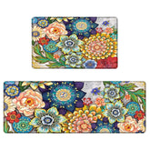 Tubeamin boho floral kitchen mats, front view, two-piece set with memory foam comfort.