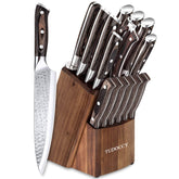 Tudoccy 16-piece knife set in a wooden block for organized, easy access during meal prep.