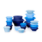 Tupperware Heritage Collection full set shown for organized leftovers in a vintage blue finish.