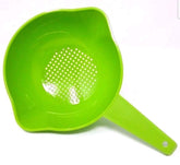 Tupperware small 1 quart colander with handle in lime green, ideal for quick draining.
