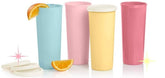 Tupperware 16 oz straight-side pastel blue tumbler for everyday hydration and secure on-the-go use.