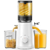 TUUMIIST juicer with a 5.3-inch feed chute enables easy whole-fruit juicing.