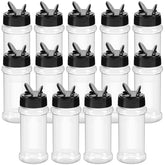 TUZAZO 3oz spice bottles set with clear bodies for quick spice identification.