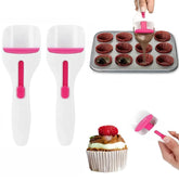 Tydlig Cupcake Scoop Dispenser side view shows precise batter release for mess-free baking.
