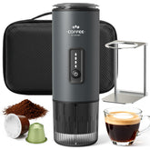 Uiifuidy portable coffee maker on a desk delivering quick espresso for busy mornings.