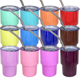 UIRZOTN 3oz mini tumbler front view with straw and lid for easy sipping.
