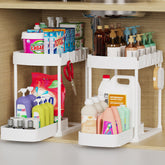 Ukeetap two-pack under-sink organizers with bottom pull-out drawer for easy access.