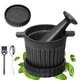 UKENEM cast iron mortar and pestle set with textured surface for efficient grinding