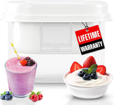 Ultimate Yogurt Strainer setup showing 2.3 qt capacity for batch yogurt.
