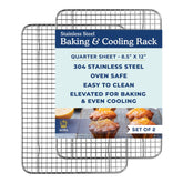 Ultra Cuisine oven-safe cooling rack set front view highlighting 1 inch height for improved airflow.