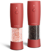 Ultrean salt and pepper grinder set in crimson red with USB-C charging for easy, on-demand seasoning.