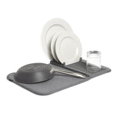 Umbra Udry Mini dish rack charcoal, ideal for air-drying dishes on a compact counter.