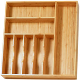 Umilife large drawer organizer with wood base, top view, ample utensil storage