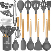 Umite Chef 33-piece utensil set with wooden handles offers comfortable grip in busy kitchens.