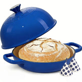 Umite Chef 6qt Dutch Oven with lid in dark blue, ideal for homestyle bread and meals.
