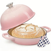 Umite Chef pink cast iron Dutch oven with lid for bakery-quality crust and even heat.
